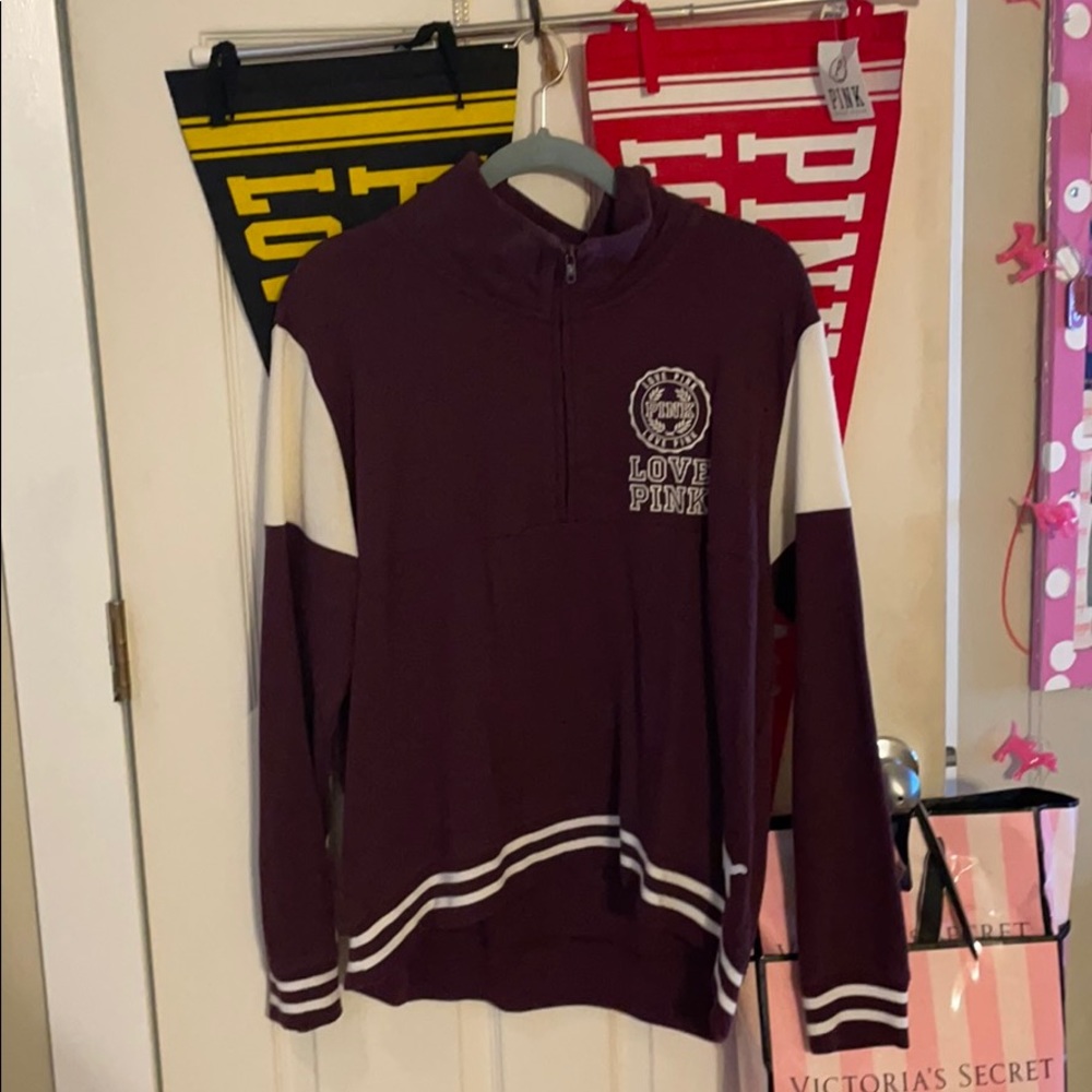 🎉💕VS PINK VARSITY HALF ZIP SWEATSHIRT SZ. L